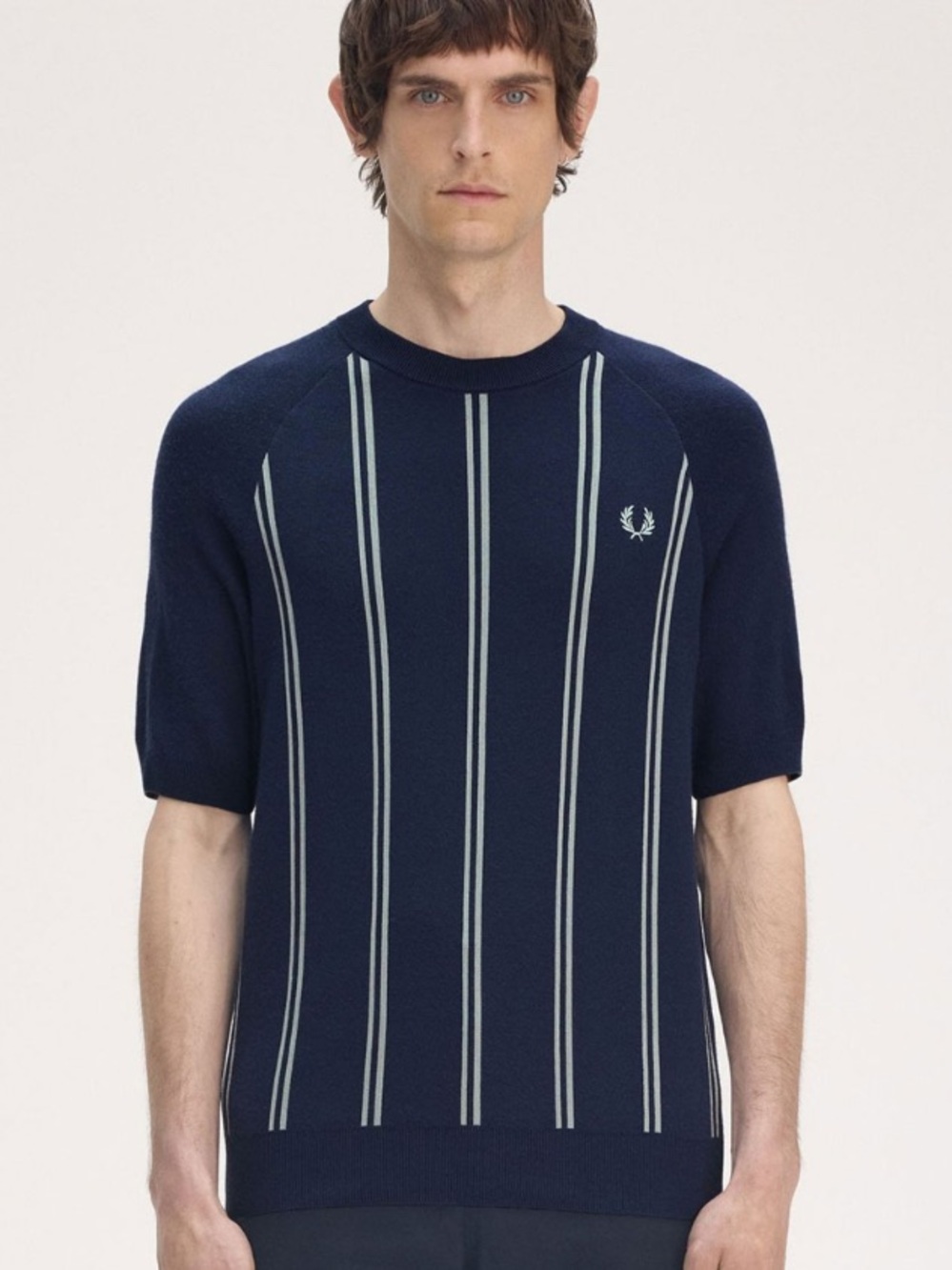 Fred Perry Stripe Knitted Tee in a Tennis Blue Size M